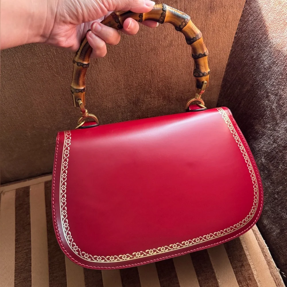 Gucci Bamboo Handle Red Box Leather Special Edition Handbag size M - Picture 10 of 16